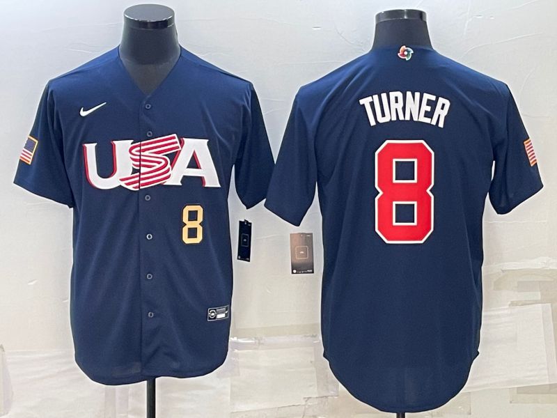Men 2023 World Cub USA #8 Turner Blue Nike MLB Jersey3